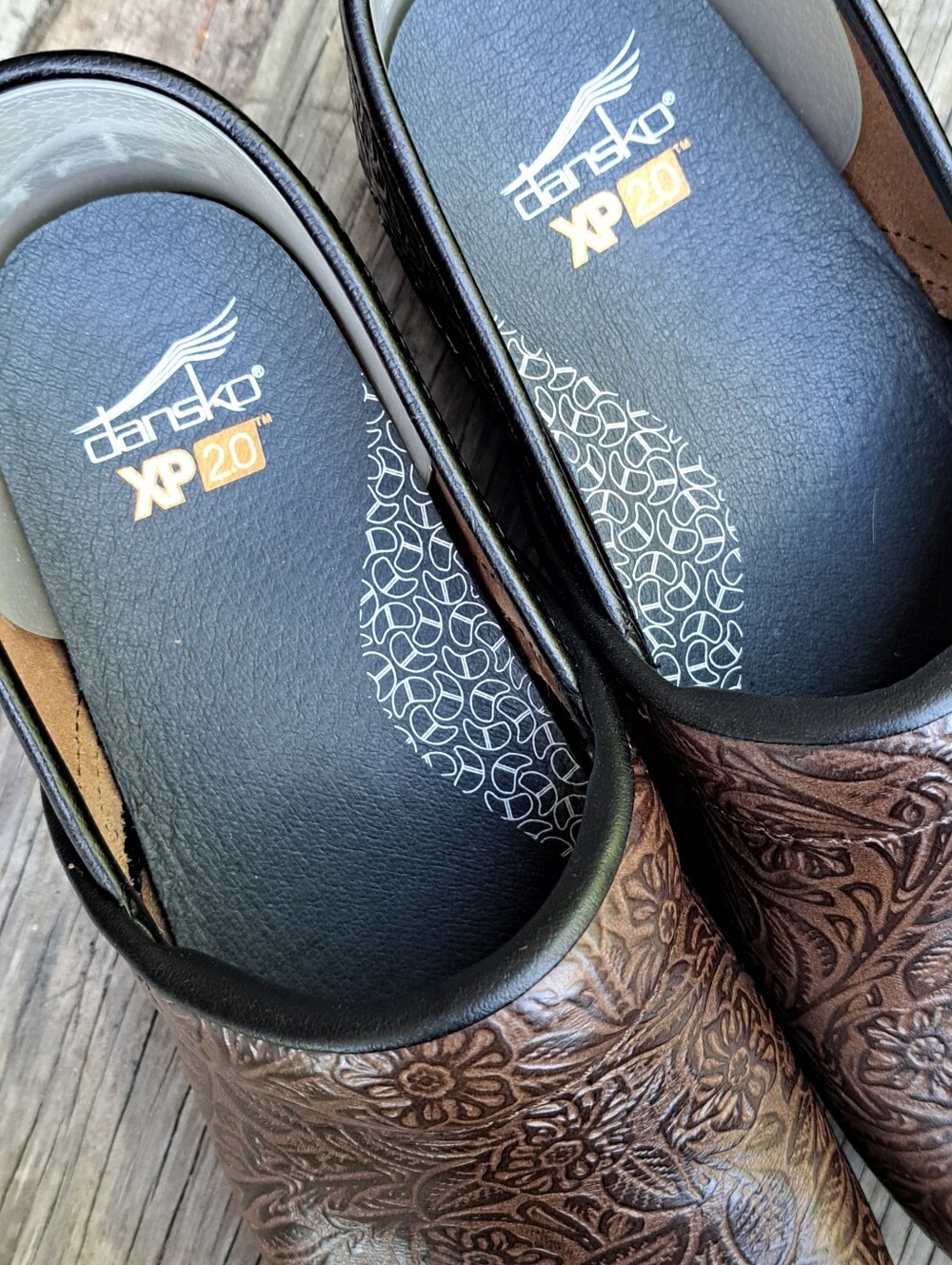 Brown Floral Tooled Leather Dansko Clogs - Picture 5 of 6